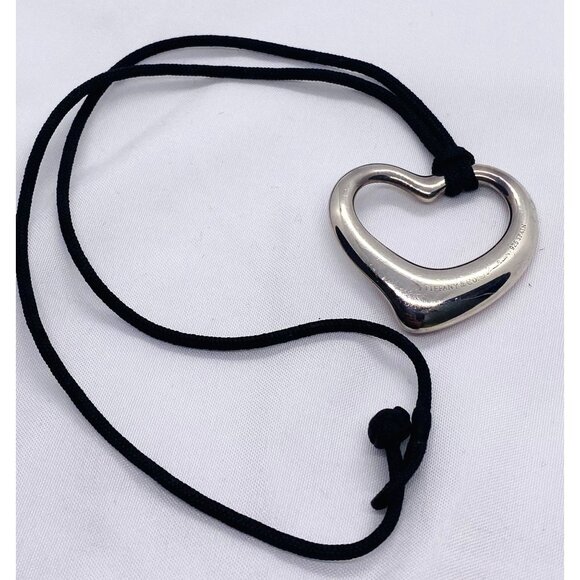 Tiffany & Co X-Large Pendant Elsa Peretti Sterling Silver Open Heart 35mm Silk C